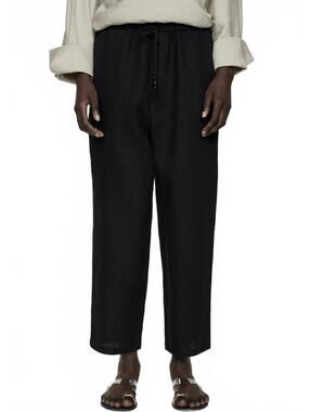 Mango Linen Pants with Drawstring Black Size Small